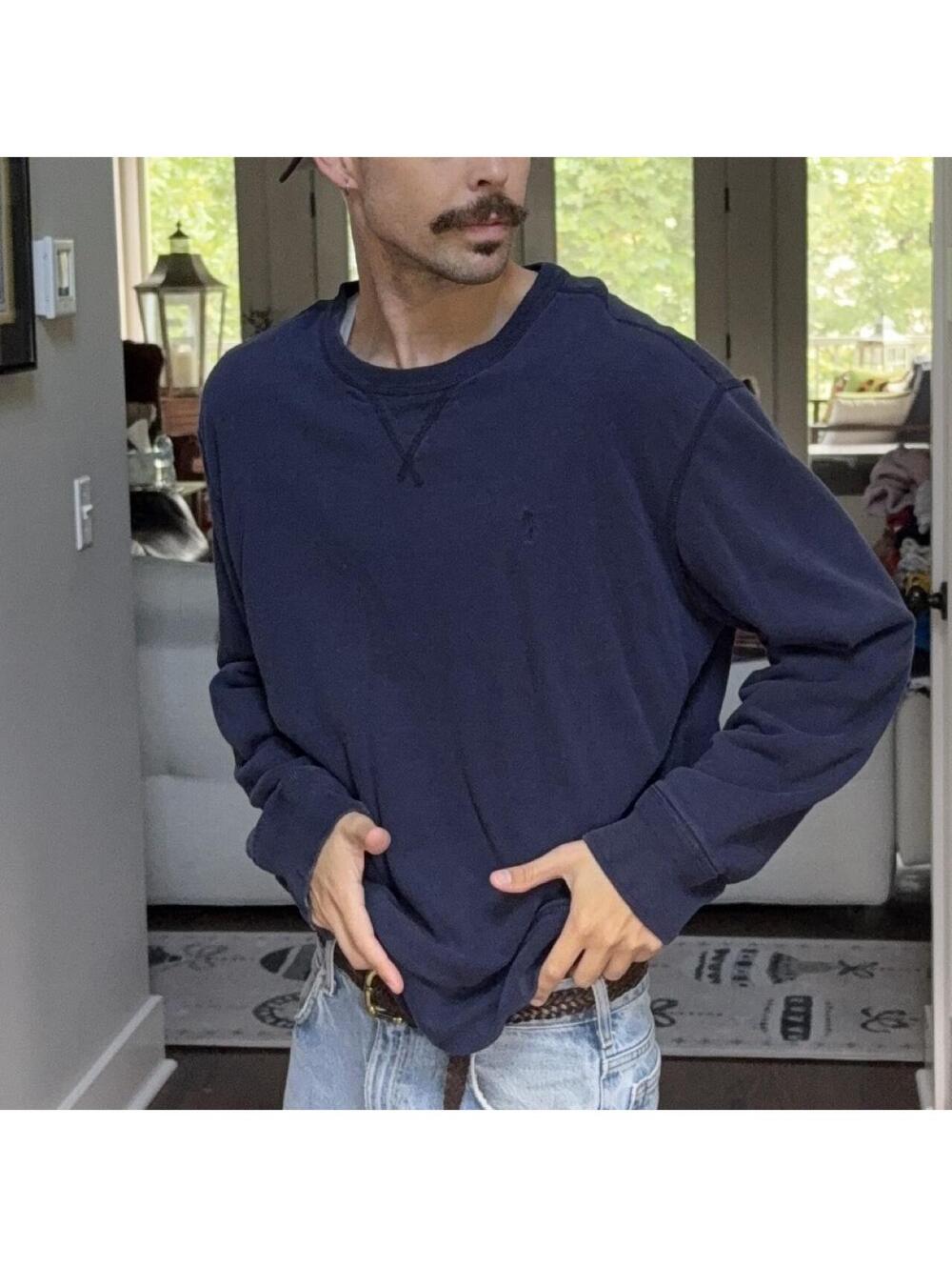 🧸 Polo Ralph Lauren Thermal-Lined Navy Crewneck Sweatshirt XL